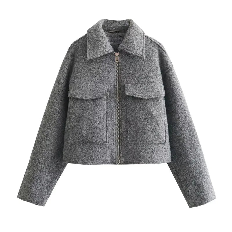 | GRIJZE WOLLEN DAMES JAS